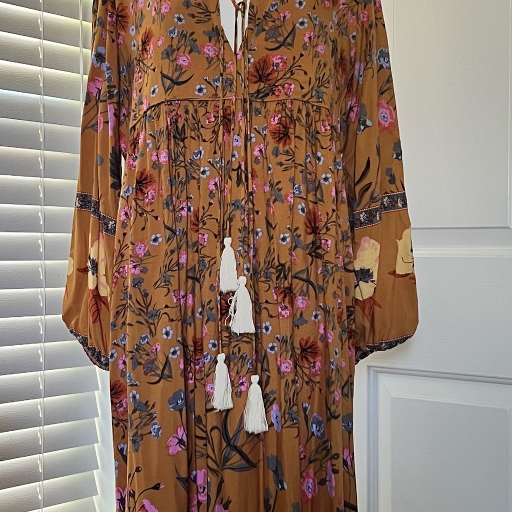 Orange and Pink Scoop Neck Bishop Sleeve Sundress